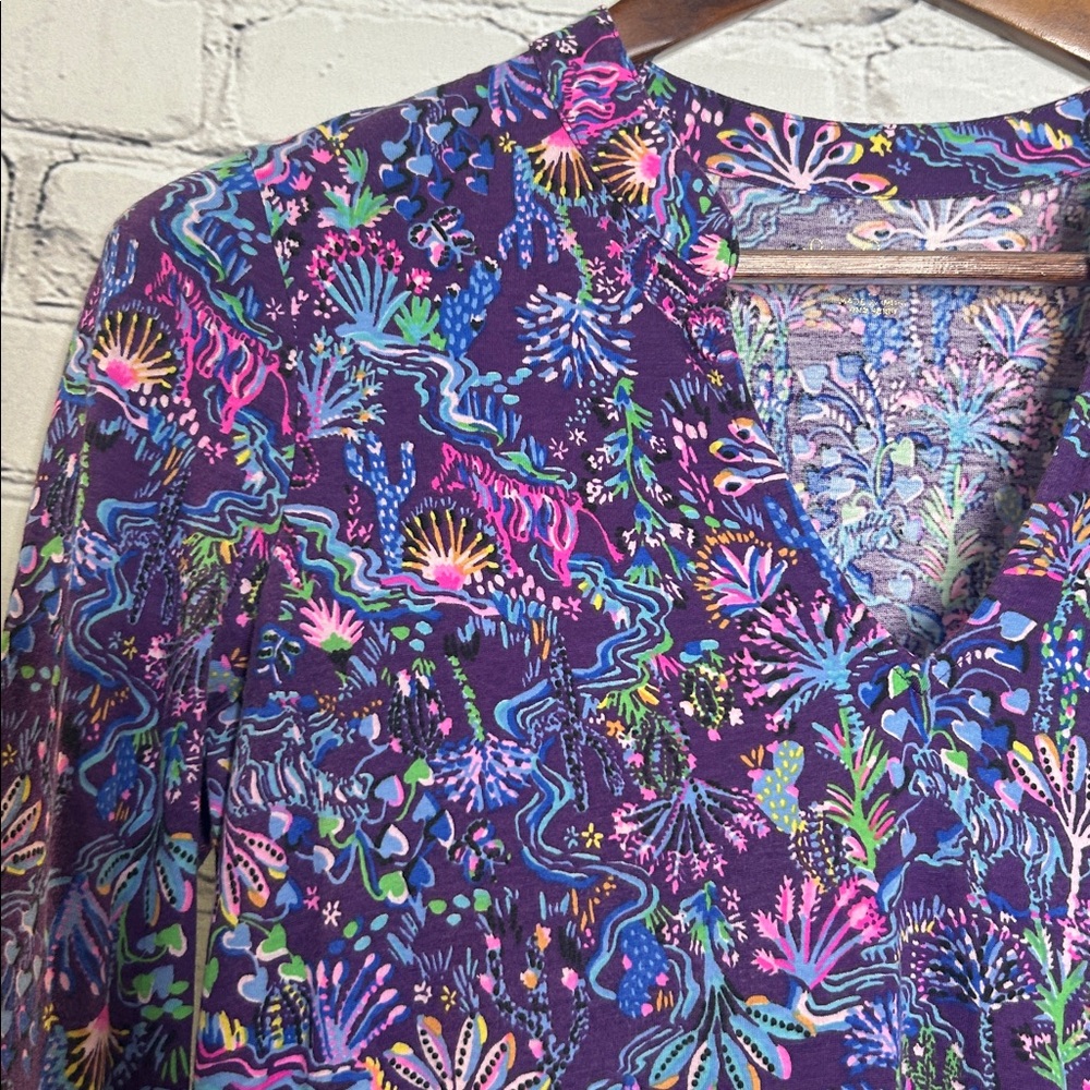 Lilly Pulitzer Dark Purple Floral V-Neck Tiered Dress Size Small - Picture 3 of 13